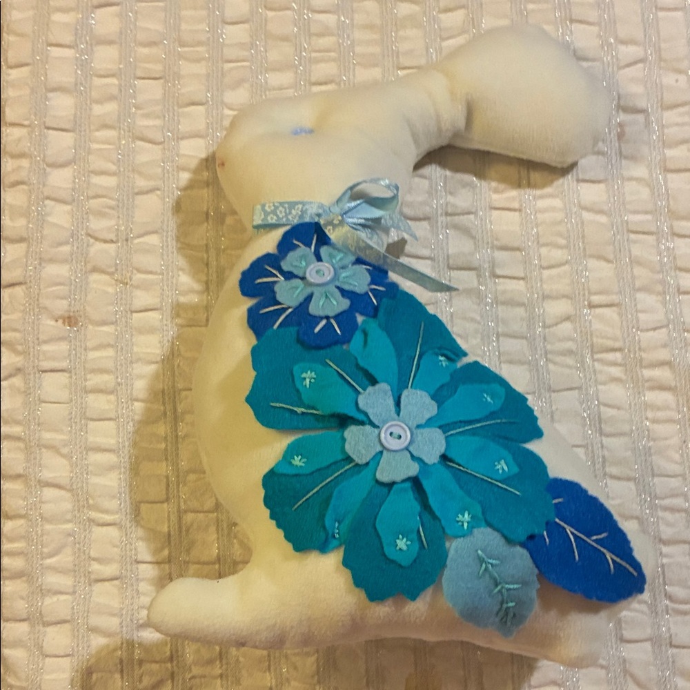 Handmade Bunny Plush with Blue Floral Accents
